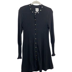 Nic + Zoe Sweater Dress Small Black Rib Knit Bronze Snap Cotton Blend